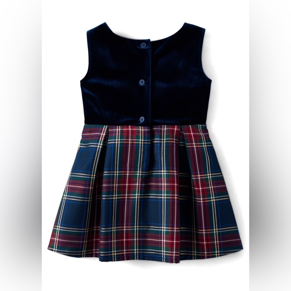 Toddler Girl Plaid Velour Christmas Dress - Picture 2 of 8